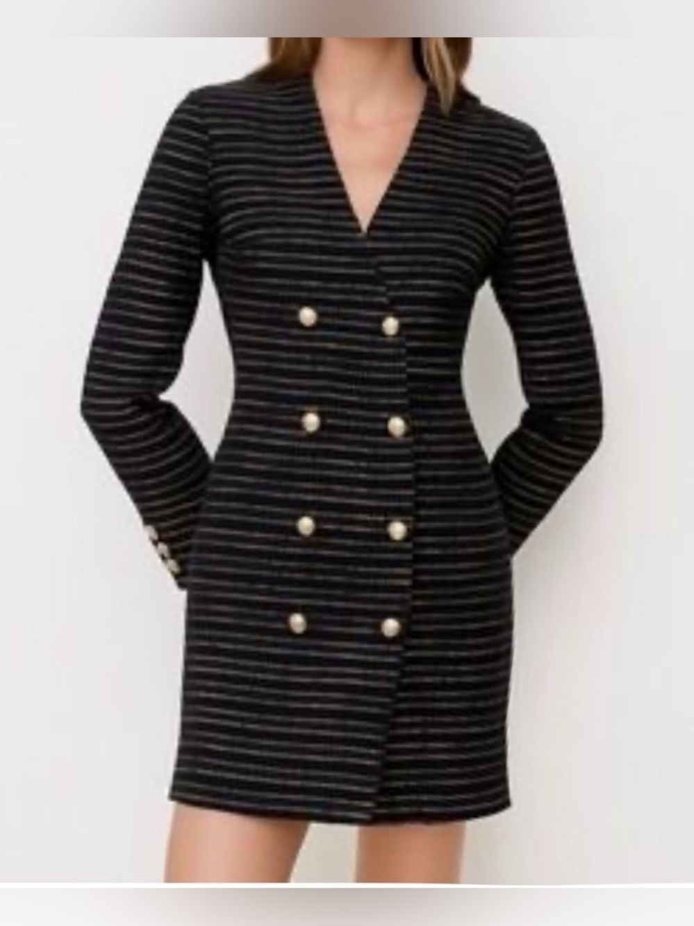 Ann Taylor Black, Navy and White Striped Blazer Dress